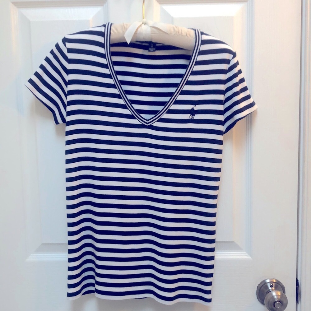 EUC-Ralph Lauren nautical v-neck tee, short sleeve